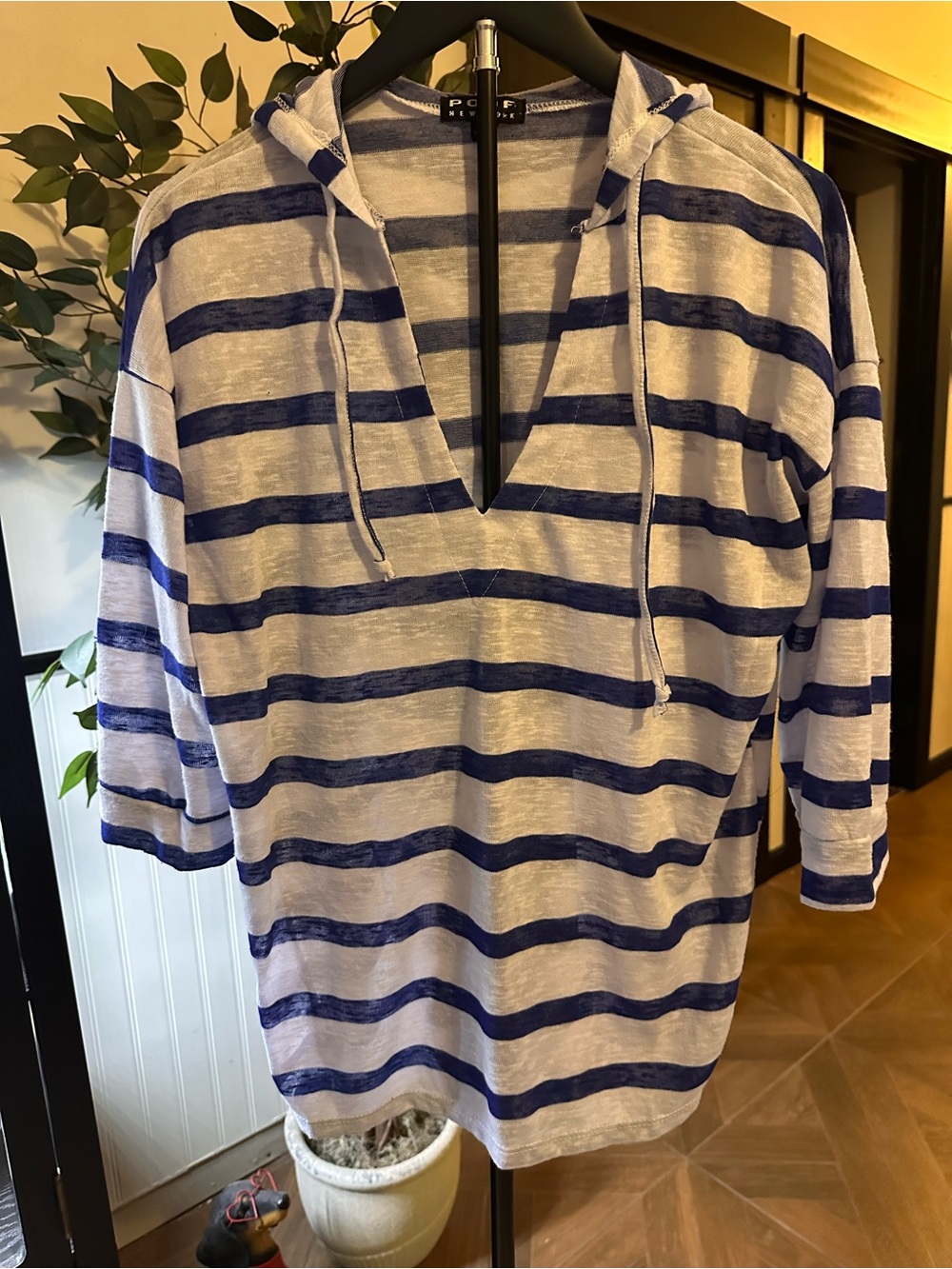 Poof! Blue and White Striped Hooded Pullover